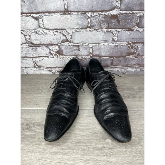 Kalena’s Black Leather Double Wingtip Lace Up Italy Dress Shoes Men 43EU/10M US - Picture 4 of 16